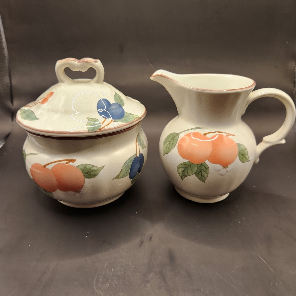 Vintage Mikasa Fruit Panorama Creamer & Sugar Set